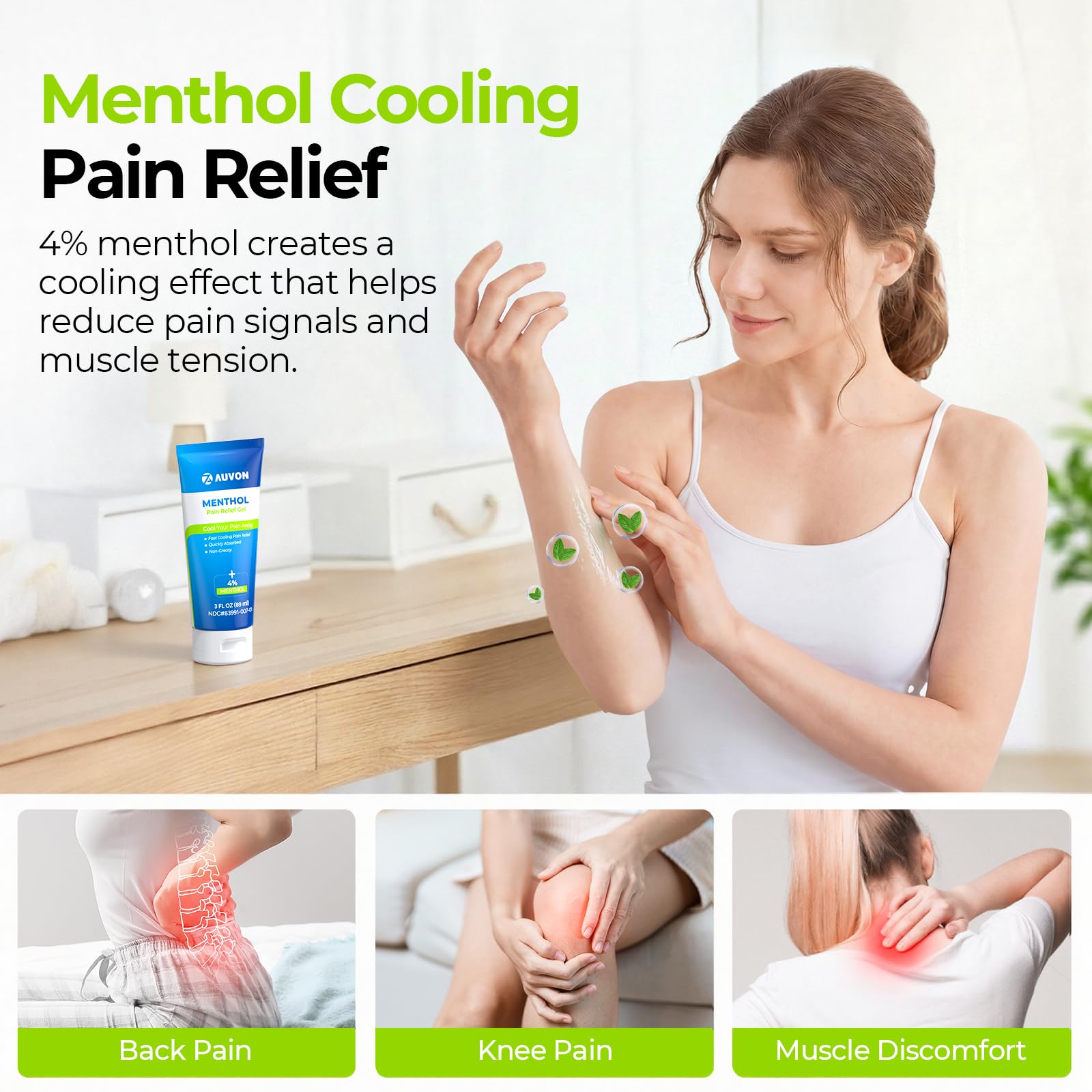 AUVON Menthol Pain Relief Gel for Chronic Joint & Back Pain, Arthritis Pain Reliever for Muscle Pain Relief, Fast-Acting Menthol Cooling Gel Soothes Knee, Hip, Shoulder, Neck Pain, 3 FL OZ Per Pack AUVONBuy Supplements Australia