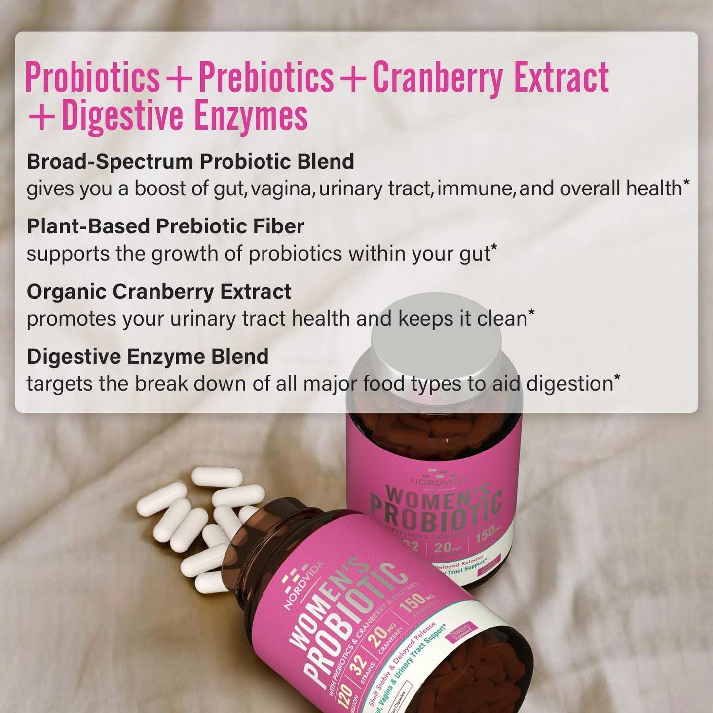 NordVida Women's Probiotic, 120 Billion & 32 Strains, Shelf Stable Probiotic for Gut NordvidaBuy Supplements Australia