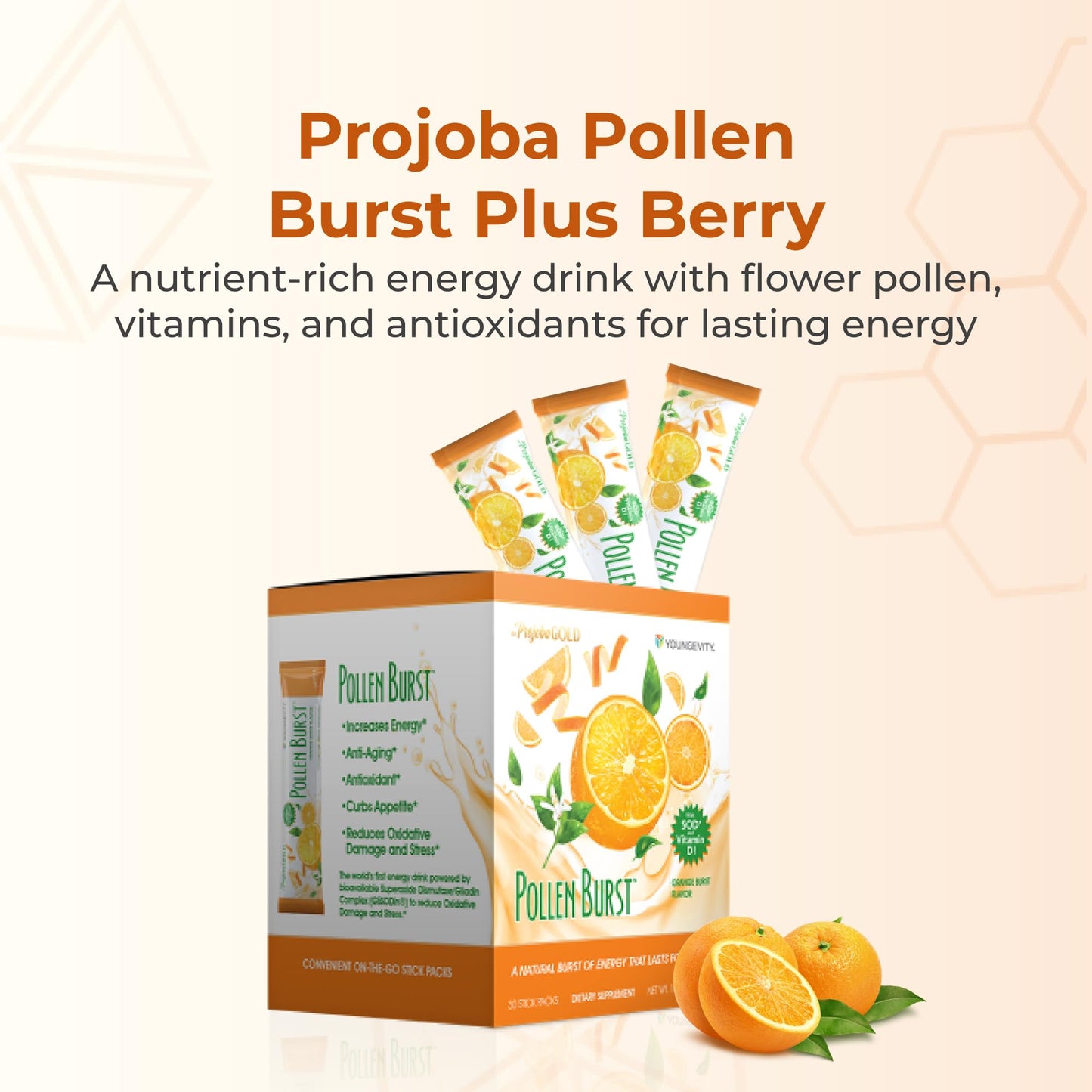 Youngevity ProJoba Pollen Burst™ - Clean Natural Energy Supplement w/Green Tea, Pollen Extract, GliSODin® - Increase Focus, Brain Boost, Endurance, Mental Clarity (30 Sticks) YoungevityBuy Supplements Australia