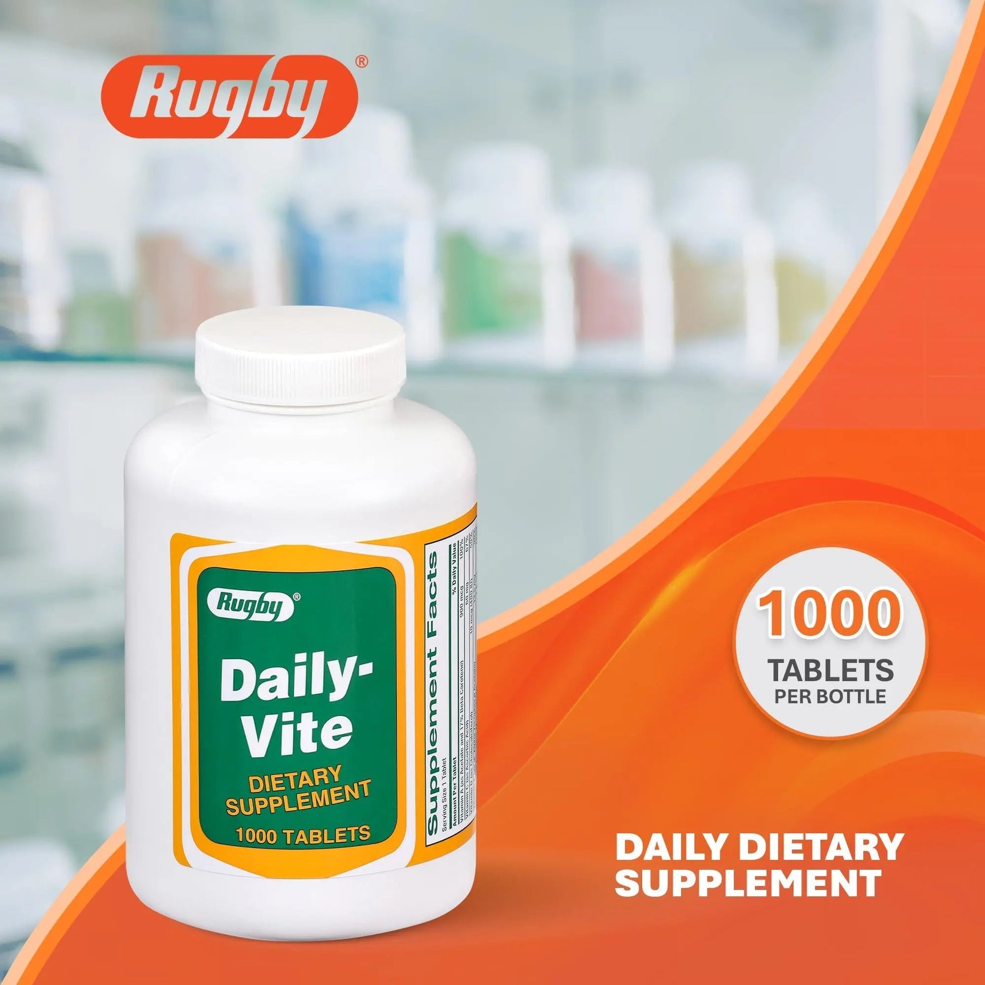 Rugby Daily-Vite Multivitamin Tablets, Gluten-Free Dietary Supplement for Adults, Supports Overall Health, No Artificial Flavors - 1000 Count (1 Pack) RUGBY LABORATORIES