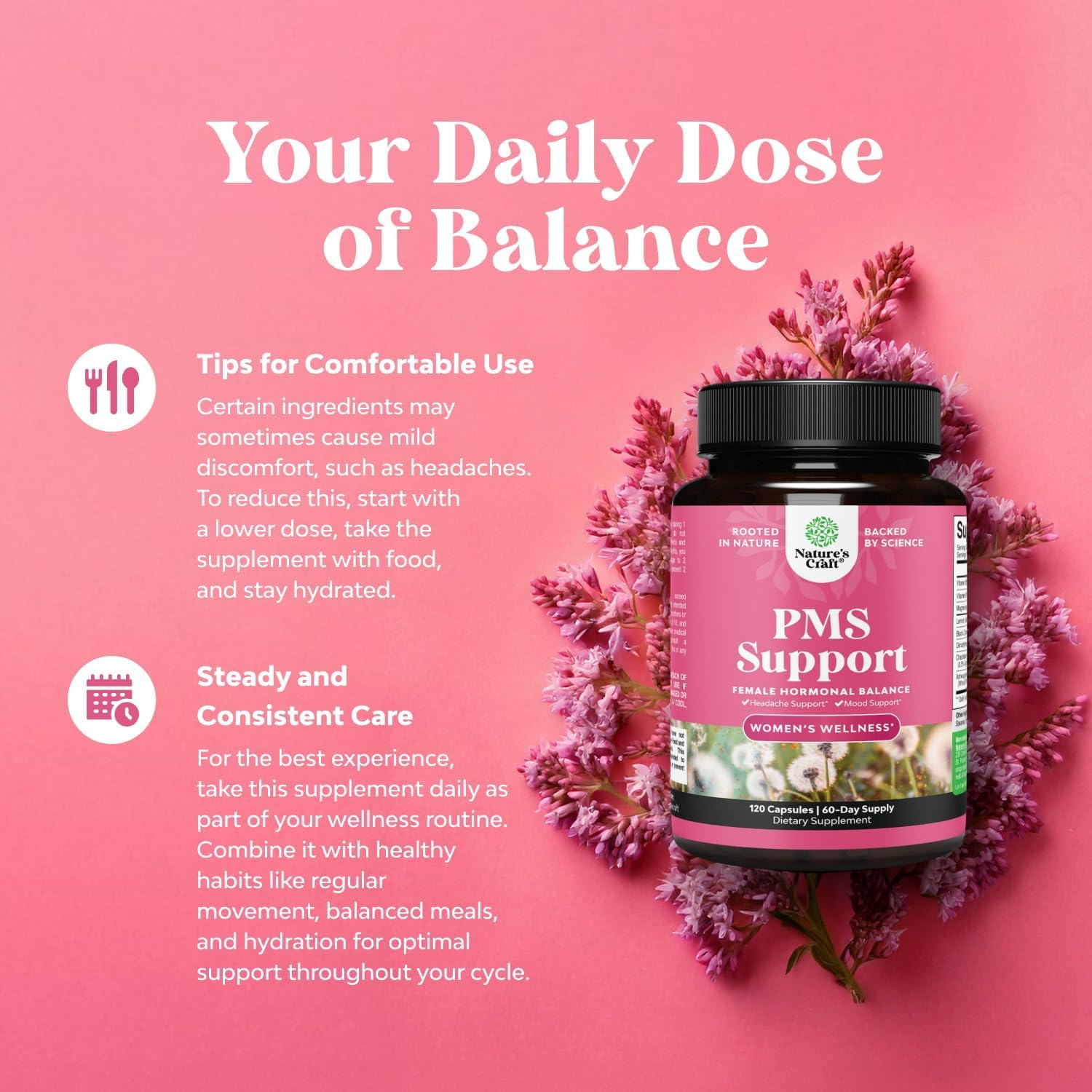 PMS Support Supplement for Women – Hormone Balance for Women & Menstrual Discomfort with DIM, Chasteberry, Black Cohosh & Ashwagandha - for Period Cramps Ease, Menopause Bloating, Mood Swing – 120 Ct Natures CraftBuy Supplements Australia