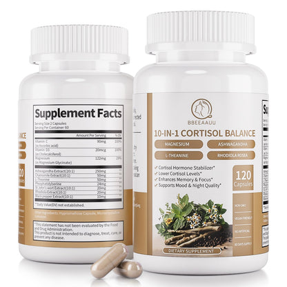 2 Pack Cortisol Supplements for Women & Men - 10-in-1 Cortisol Reducer Manager Detox with Ashwagandha, Magnesium - Lower High Cortisol Levels, Relaxation & Night Support, Non-GMO, 120 Capsules BBEEAAUUBuy Supplements Australia