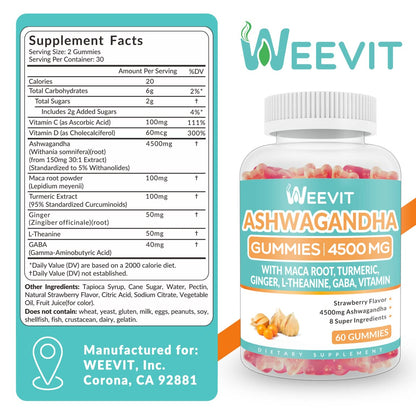 Ashwagandha Gummies 4500mg for Women & Men, Ashwagandha Gummy with Maca Root WEEVITBuy Supplements Australia