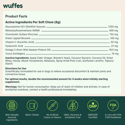 Wuffes Chewable Dog Hip & Joint Supplement - Glucosamine & Chondroitin Chews - Dog Joint Supplements & Vitamins - Extended Joint Care (Large Breed (Over 65 lbs), 60 Chews (Pack of 2)) WuffesBuy Supplements Australia