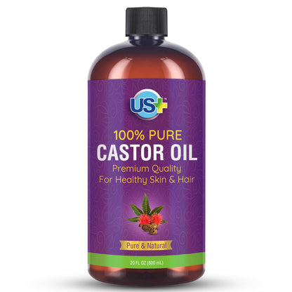Us+ 20oz 100% Pure Castor Oil - Cold-pressed, Unrefined, Hexane-free - USP Grade - Premium Quality
