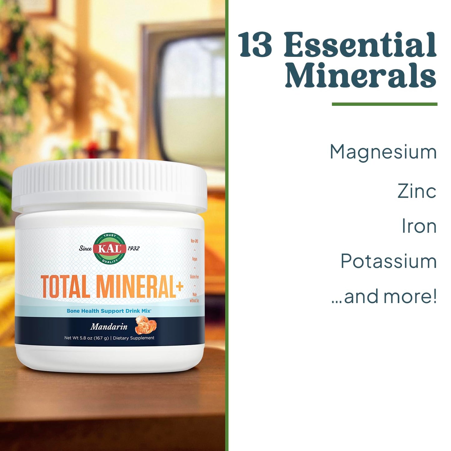 KAL Total Mineral+ Powder - Total Complex - Magnesium Glycinate, Zinc, Calcium and More - Bone Health & Whole Body Support Supplement - Vegan, Non-GMO, Gluten-Free 60-Day Guarantee - 30 Servings KALBuy Supplements Australia