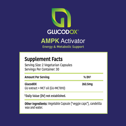 GlucodOX AMPK Activator Supplement – AMPK Enzyme, Metabolism Booster, Guggul Supplement for Body Management & Longevity – Vegan Metabolic Support - 30 Day Supply (60 Capsules) GlucodOXBuy Supplements Australia