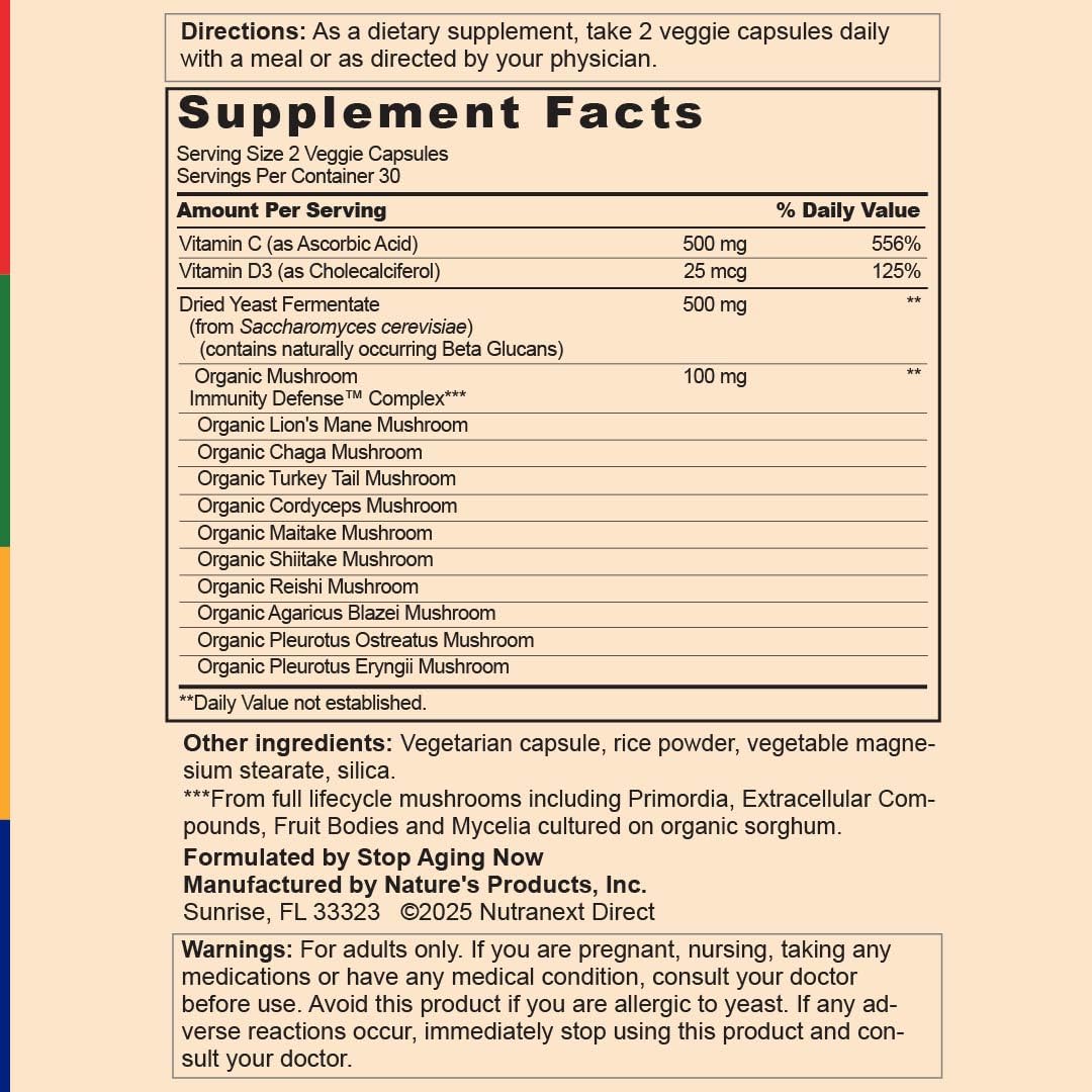Stop Aging Now - Immune Support - with Vitamin C, Vitamin D3 and Mushroom Complex - 60 Vegetarian Capsules Stop Aging NowBuy Supplements Australia