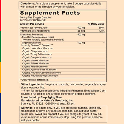 Stop Aging Now - Immune Support - with Vitamin C, Vitamin D3 and Mushroom Complex - 60 Vegetarian Capsules Stop Aging NowBuy Supplements Australia