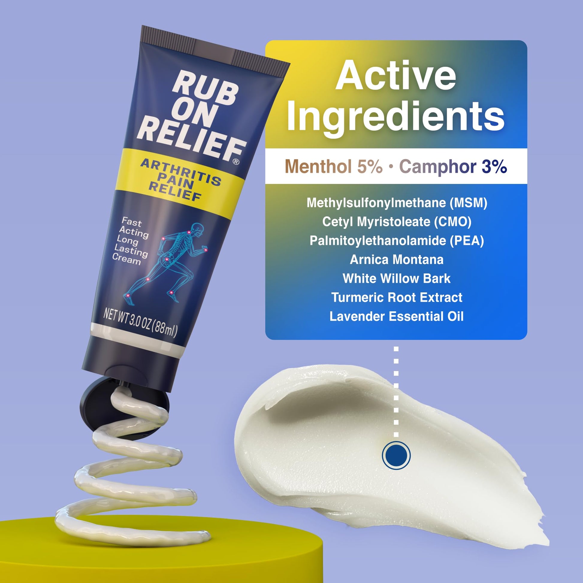 RUB ON RELIEF Arthritis Pain Relief Cream – 10-in-1 Non-Greasy Joints Pain Cream for Knees, Back, Neck, Hands, & Muscle Aches with Menthol, Camphor, Arnica, MSM & Turmeric Up to 8 Hours, 3oz (1 Pack) RUB ON RELIEFBuy Supplements Australia