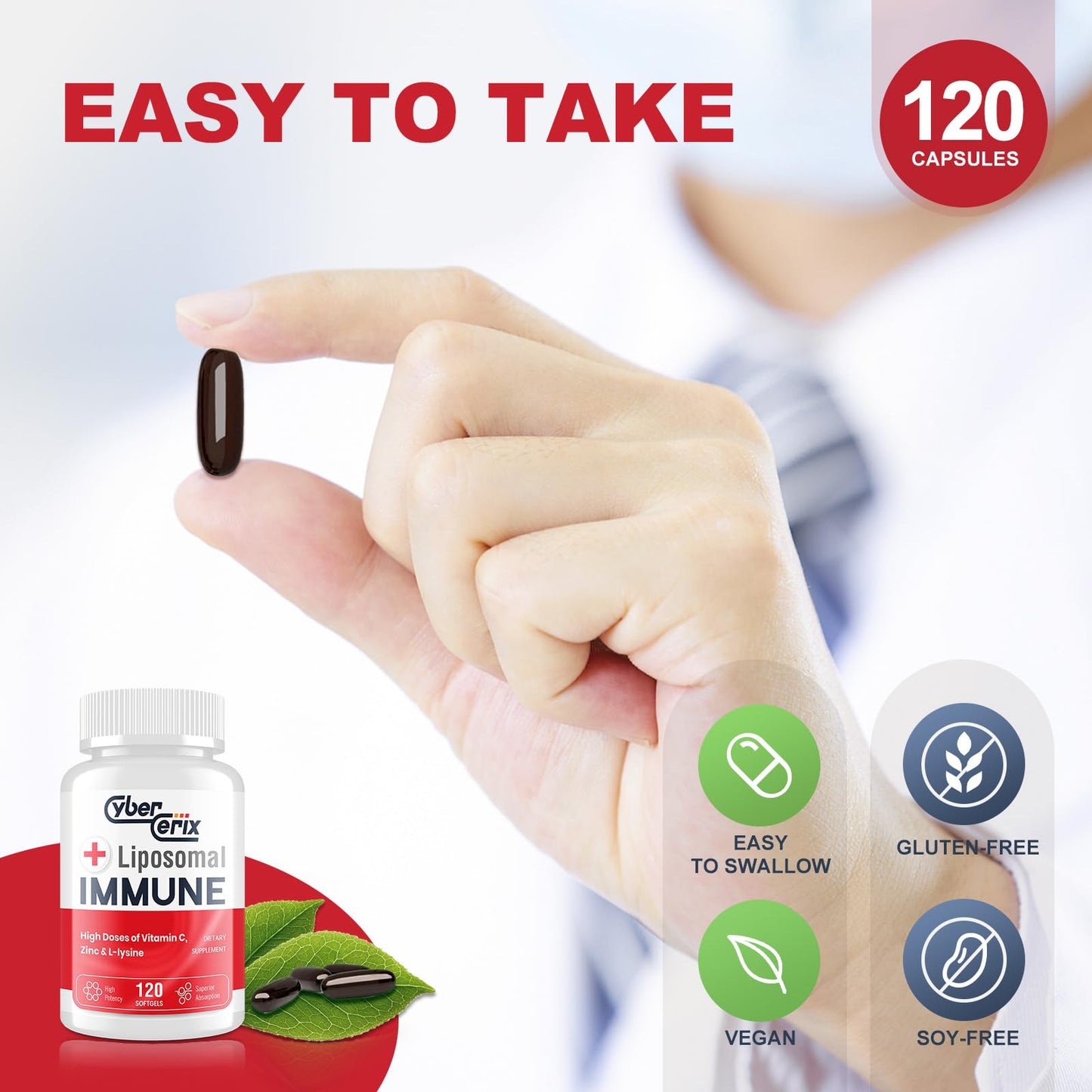 CyberCerix Advanced Liposomal Immune Supplement, Complex with L-Lysine 1,500mg, Vitamins, Minerals & Herbal Extracts, Comprehensive Daily Wellness Blend for Men & Women - 120 Capsules CyberCerixBuy Supplements Australia