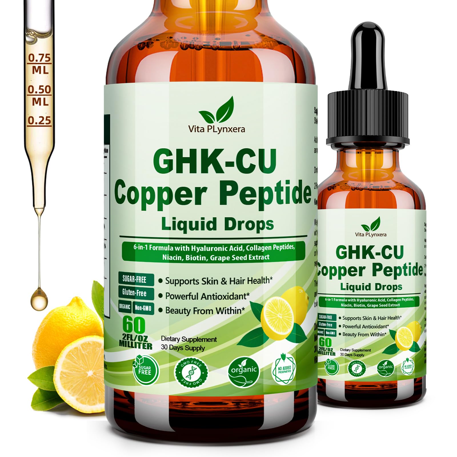 Vita PLynxera GHK-CU Peptide Supplement Liquid Drops, Premium 6-in-1 GHK CU Copper Peptides w. Marine Collagen Hyaluronic Acid Biotin for Anti-Aging, Skin Hair Growth Support, Oral Drops丨Women Men Vita PLynxeraBuy Supplements Australia