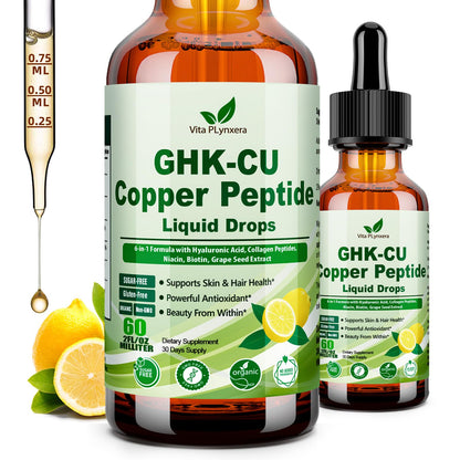 Vita PLynxera GHK-CU Peptide Supplement Liquid Drops, Premium 6-in-1 GHK CU Copper Peptides w. Marine Collagen Hyaluronic Acid Biotin for Anti-Aging, Skin Hair Growth Support, Oral Drops丨Women Men Vita PLynxeraBuy Supplements Australia