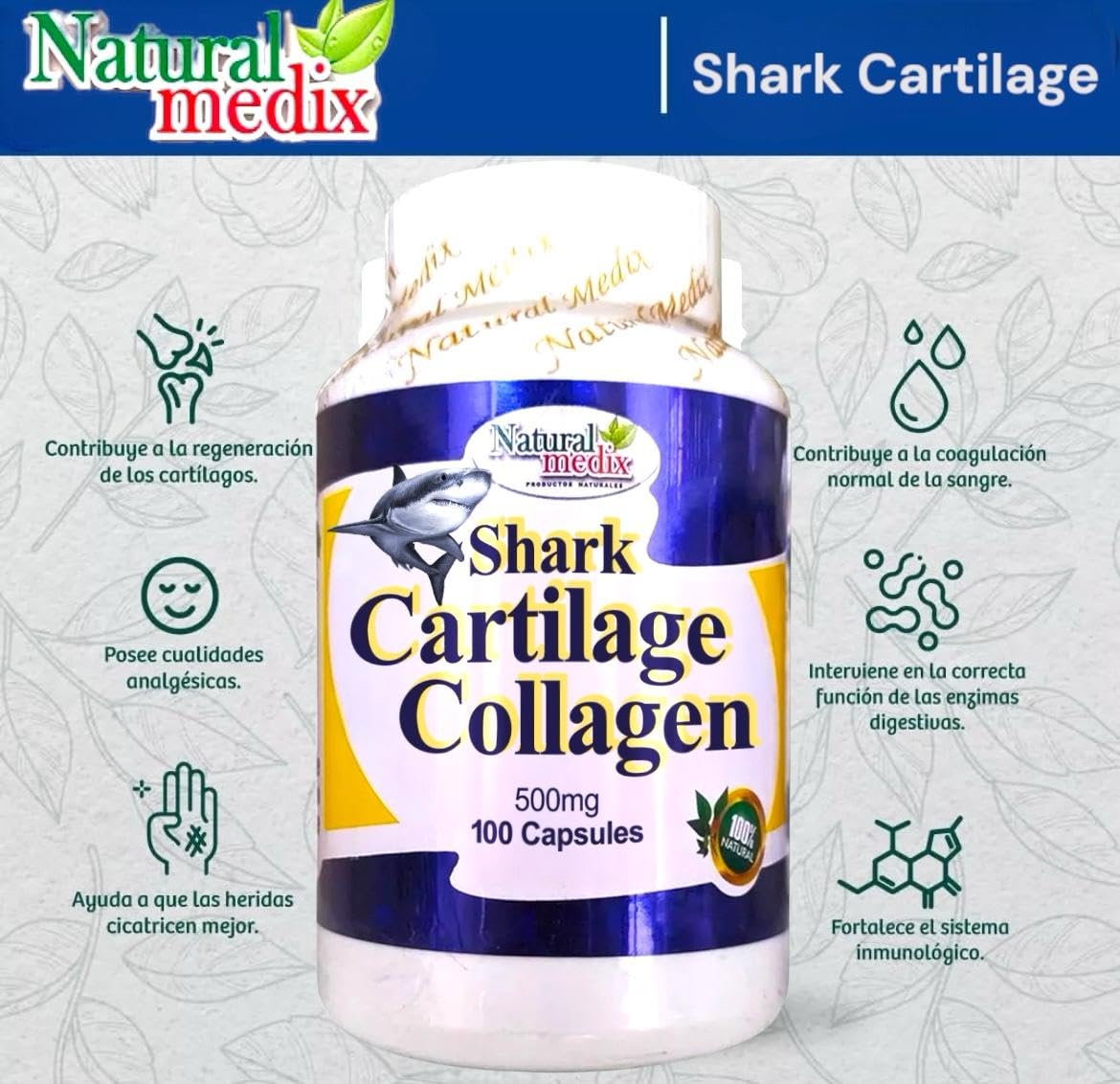 Natural medix Cartilage – Joint Support Supplement with Glucosamine, Collagen & Magnesium – 100 Caps - Cartílago de Tiburon Natural medixBuy Supplements Australia