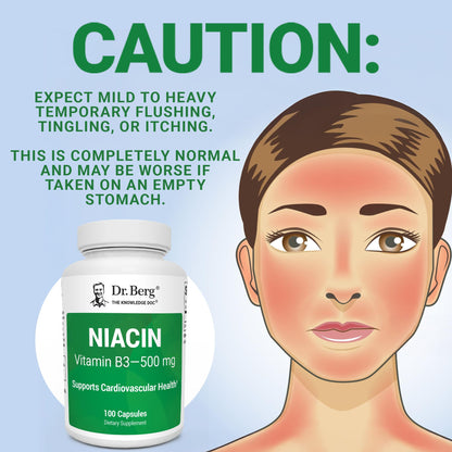 Dr. Berg Highly-Potent Niacin 500 mg – Now Only 125 mg per Capsule for Niacin Flush Tolerance Building – Gradually Increase to 500mg a Day – Vitamin B3 for Heart, Brain & Energy Support – 100 Capsules Dr. Berg NutritionalsBuy Supplements Australia