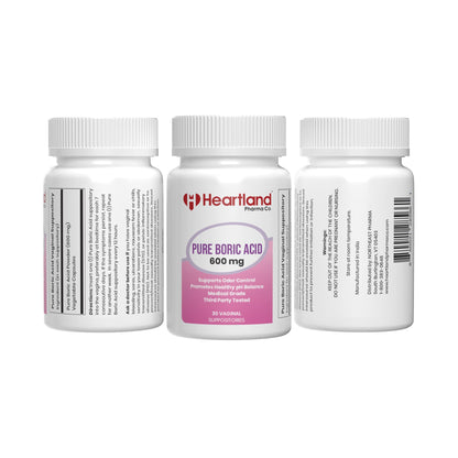 Heartland Pharma Boric Acid Vaginal Suppositories - Feminine Care - 100% Pure Boric Acid - (30 ct)(2 Pack) Heartland PharmaBuy Supplements Australia