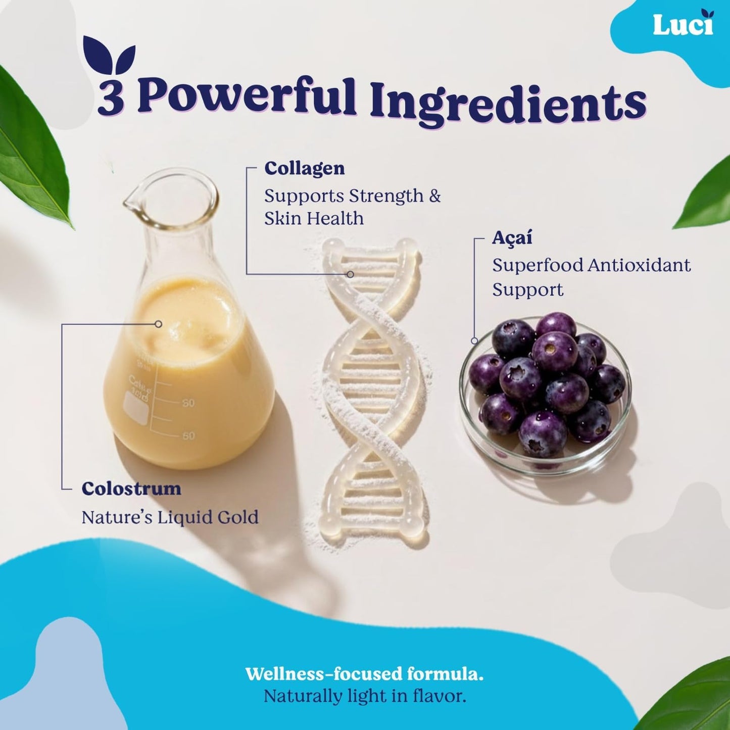 Luci Colostrum Powder 60 Servings, 3 in 1 with Collagen Peptides and Acai, Bovine Colostrum for Gut Health, Bloating, Collagen Protein for Muscle, Skin, Hair, Nails and Immunity, Gluten & Fat Free Luci NutritionBuy Supplements Australia