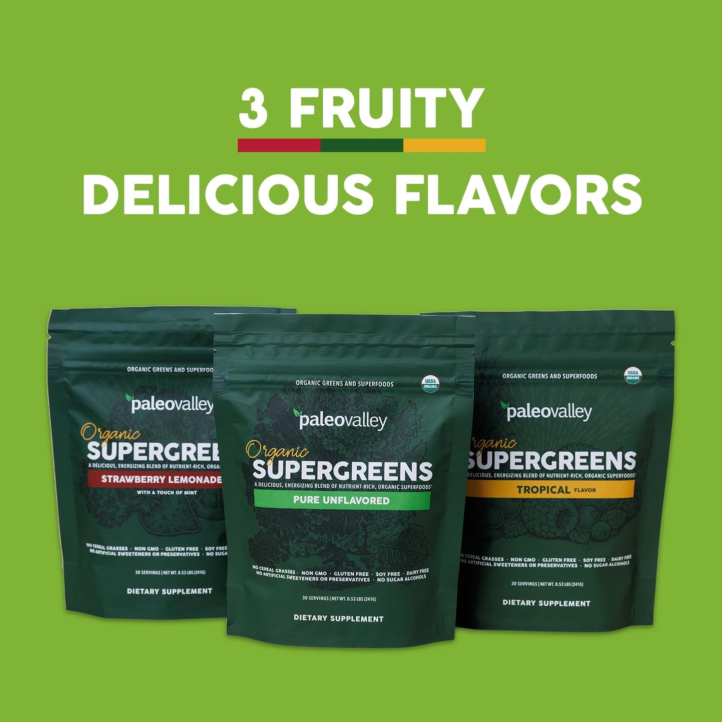 Paleovalley Organic Supergreens Powder - 23 Superfoods with Prebiotic Fiber for Energy and Immunity Support - No Cereal Grasses for Maximum Absorption - Pure Unflavored, 30 Servings PaleovalleyBuy Supplements Australia