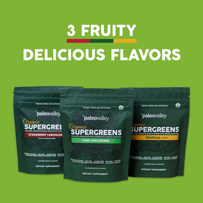 Paleovalley Organic Supergreens Powder - 23 Superfoods with Prebiotic Fiber for Energy and Immunity Support - No Cereal Grasses for Maximum Absorption - Pure Unflavored, 30 Servings PaleovalleyBuy Supplements Australia