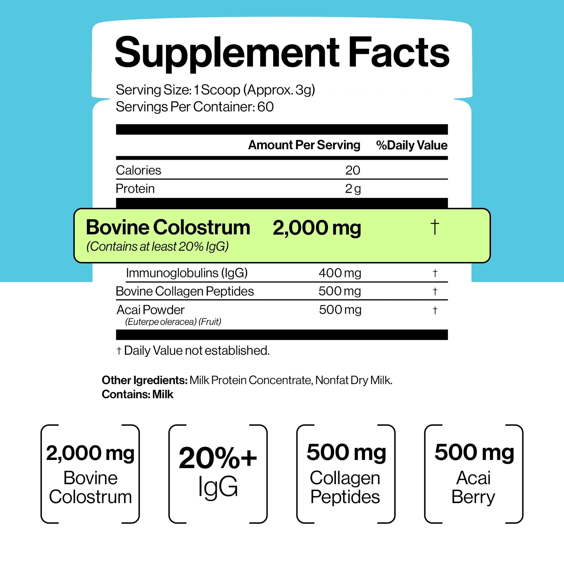 Luci Colostrum Powder 60 Servings, 3 in 1 with Collagen Peptides and Acai, Bovine Colostrum for Gut Health, Bloating, Collagen Protein for Muscle, Skin, Hair, Nails and Immunity, Gluten & Fat Free Luci NutritionBuy Supplements Australia