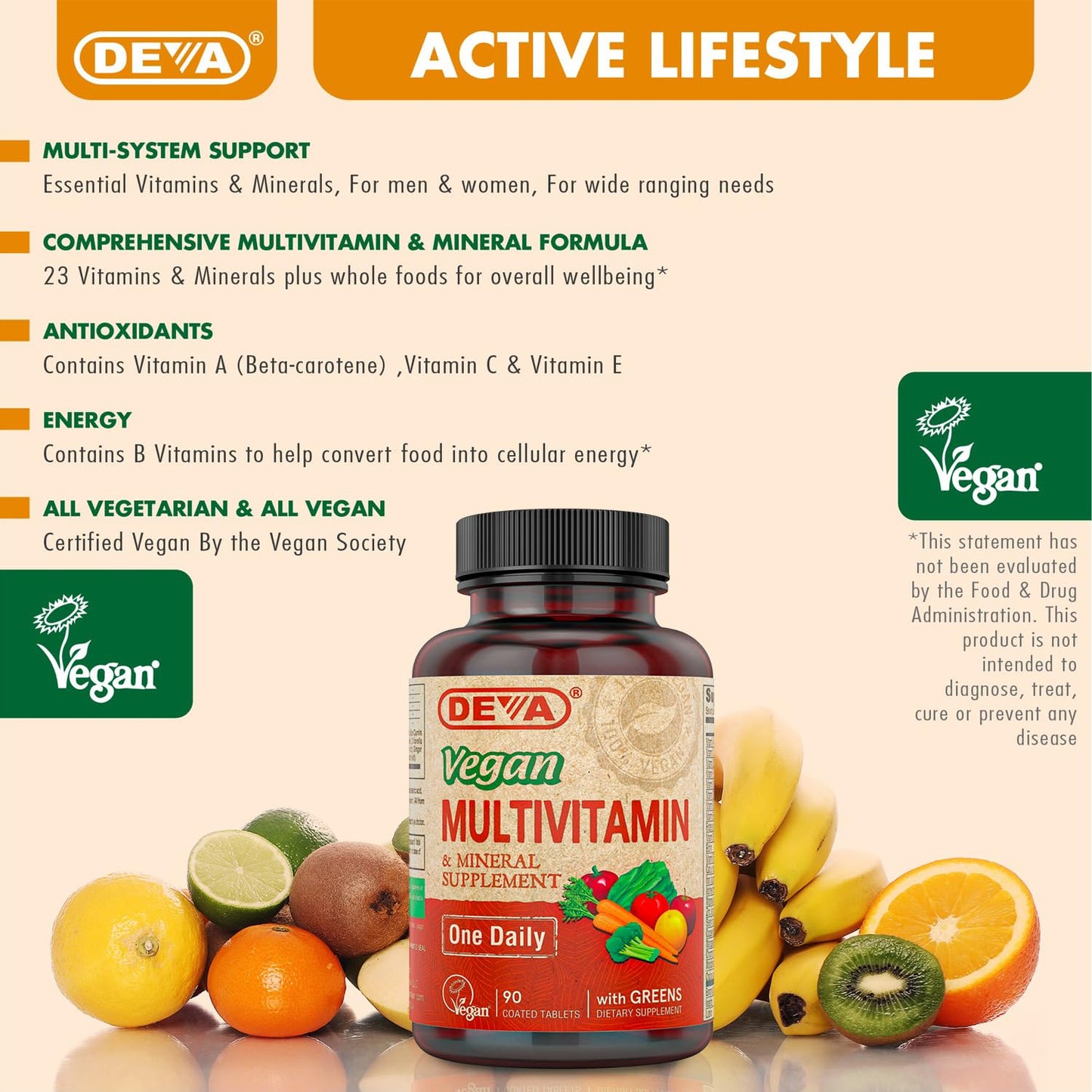 DEVA Vegan Multivitamin & Mineral Supplement with Iron 2-Pack, Spirulina, Chlorella, Ashwagandha, Broccoli & More, 90 Coated Tablets Each DEVABuy Supplements Australia