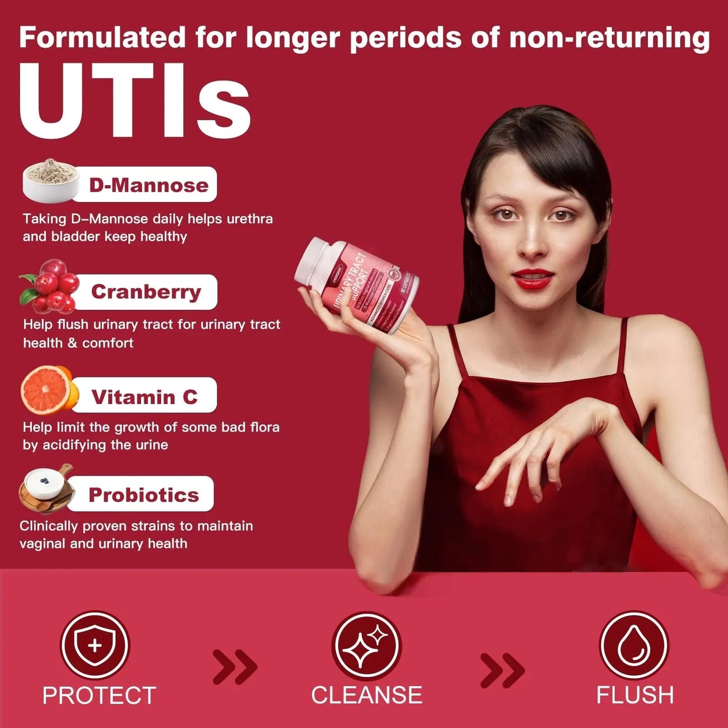 ZEBORA Urinary Tract Health for Women - Vaginal Probiotics for Women Digestive Health and pH Balance - D Mannose Supplements with Cranberry to Cleanse Urinary Tract & Bladder - 90 Capsules ZEBORABuy Supplements Australia