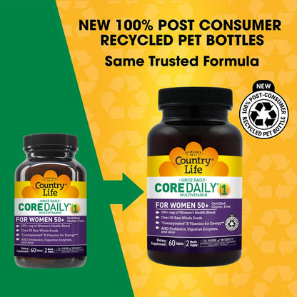 Country Life CORE Daily-1 for Women 50+ Multivitamin - Formulated for Women Over 50, Complete Daily Nutrition with Women's Health Blend, Coenzymated B Vitamins, Probiotics, and Digestive Enzymes Country LifeBuy Supplements Australia