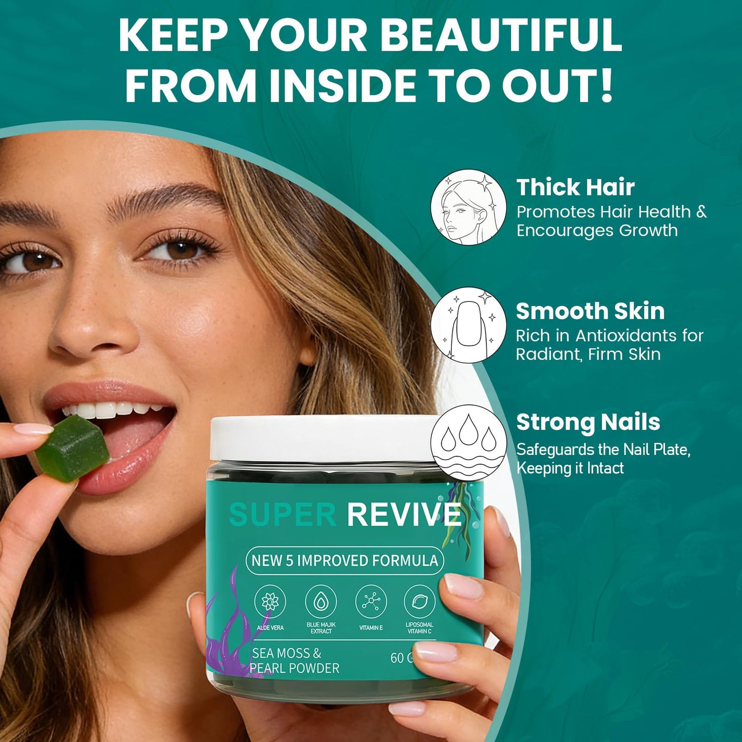 caicieter Super Revive Gummies for Hair Loss - Sea Moss Gummies with Vitamin C, E, Aloe Vera & Pearl Powder Glow, Promotes Thicker, Fuller & Stronger Hair - 60 Count caicieterBuy Supplements Australia