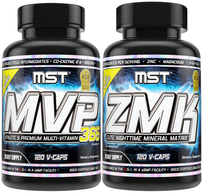 MST Foundation Stack, ZMK Nighttime Multi-Mineral, 120 V-Caps and MVP-365 Premium Multiple Vitamin, 1000iu Vitamin D3, 120 V-Caps, BSCG Certified Drug Free Millennium Sport Technologies MSTBuy Supplements Australia