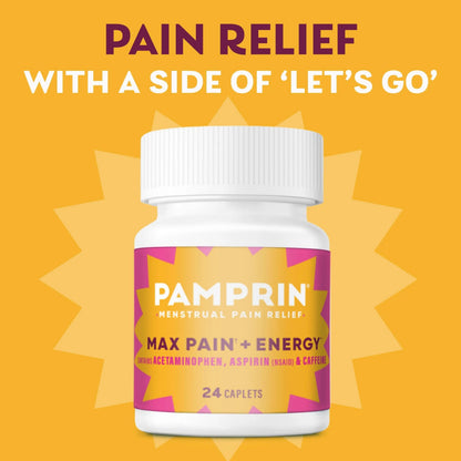 Pamprin Maximum Strength Max Pain and Energy Formula, Menstrual Period Symptoms Relief for Cramps, Bloating and Fatigue, 24 Caplets PamprinBuy Supplements Australia