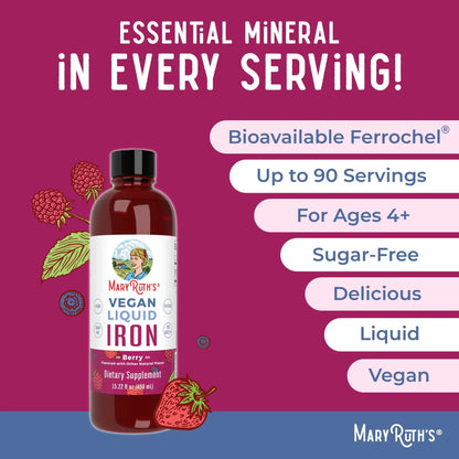 MaryRuth's MaryRuth's Liquid Morning Multivitamin +Hair Growth (Peach Mango, 30oz) & Iron Liquid (Berry) | Clean Label Project Verified® | MARYRUTH'SBuy Supplements Australia