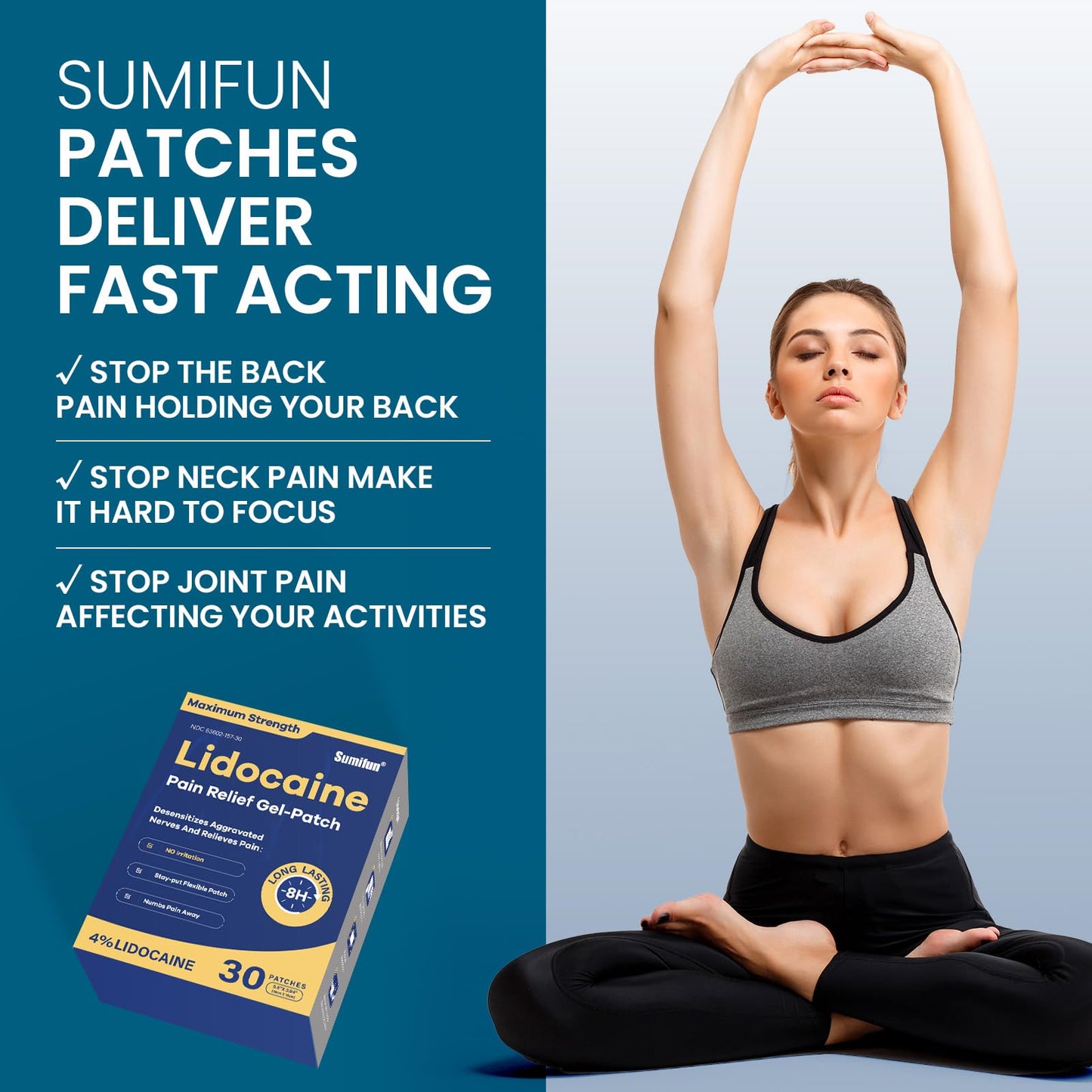 Sumifun 4% Lidocaine Pain Relief Patches 30 Count Maximum Strength Numbing Gel Patch for Back Knee Neck Joint Ache Muscle Soreness Topical Analgesic SumifunBuy Supplements Australia
