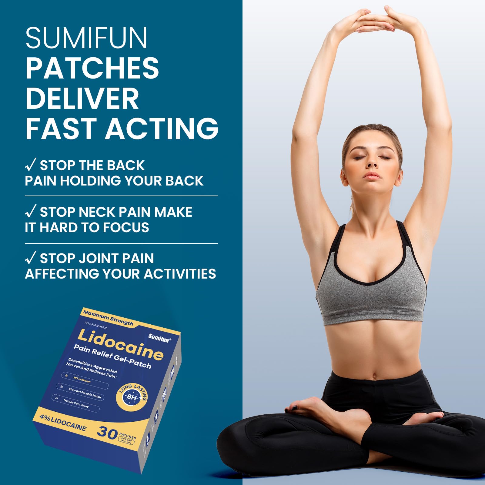 Sumifun 4% Lidocaine Pain Relief Patches 30 Count Maximum Strength Numbing Gel Patch for Back Knee Neck Joint Ache Muscle Soreness Topical Analgesic SumifunBuy Supplements Australia