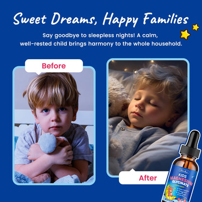 Magnesium Glycinate Liquid for Kids - with L-Theanine Omega-3, Vitamin B6, D3, Zinc - Kids Magnesium Drops for Sleep, Relaxation