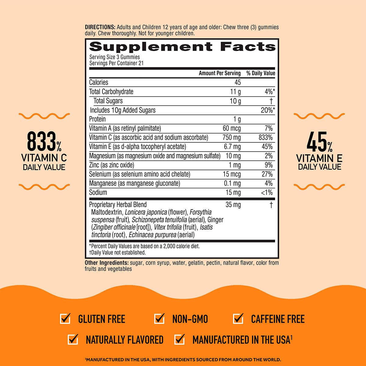 Airborne 750mg Vitamin C Immune Support Supplement Gummies for Adults, Assorted Fruit Flavor, Gluten Free Crafted Blend with Powerful Antioxidants Vitamins A C & E, 42 Gummies (2 Pack) AirborneBuy Supplements Australia