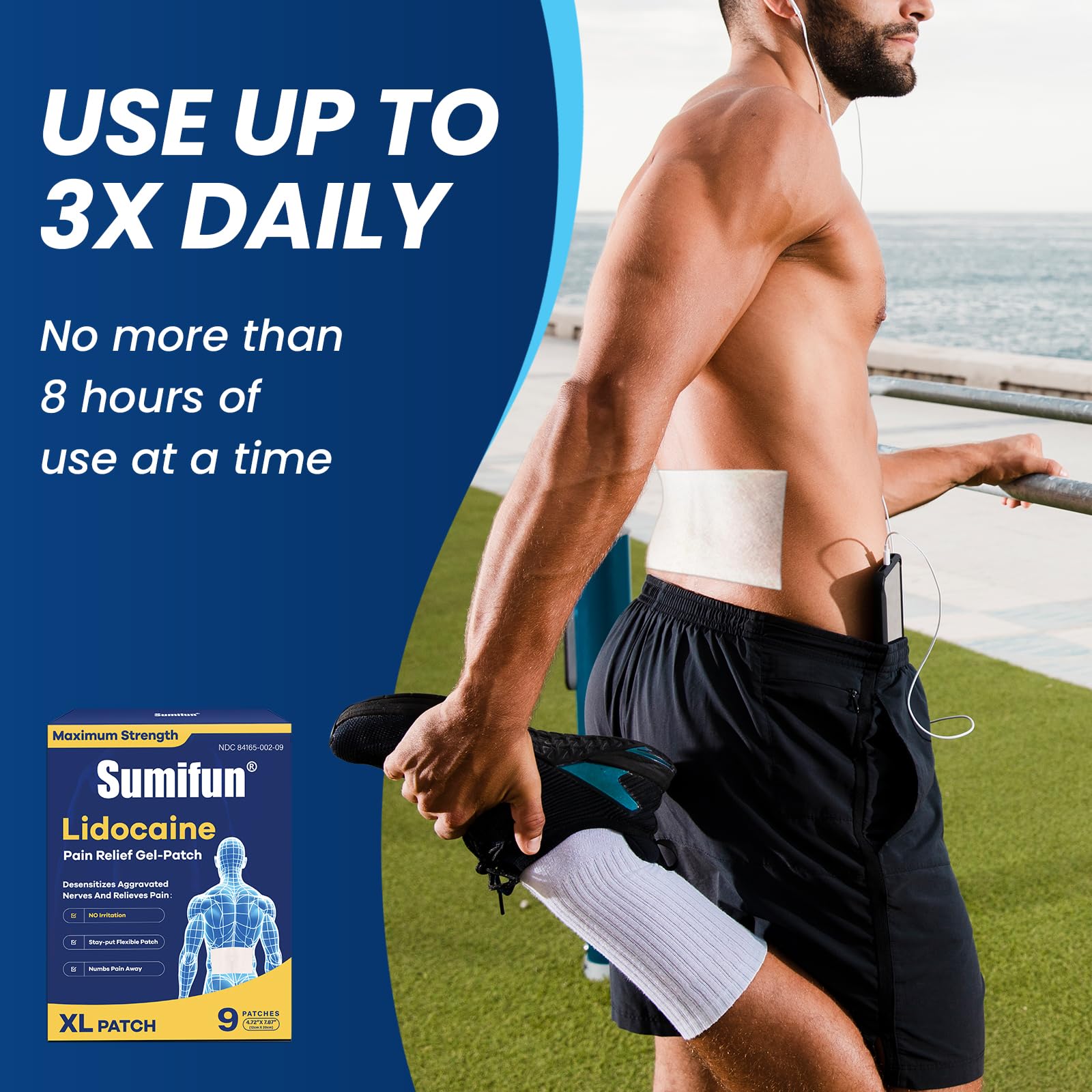 Sumifun 4% Lidocaine XL Pain Patches | Extra Large 4.72"x7.87" for Full Back & Thigh Coverage | Maximum Strength OTC Numbing | 8-Hour Medical Adhesion (X-Large, Count, 9) SumifunBuy Supplements Australia