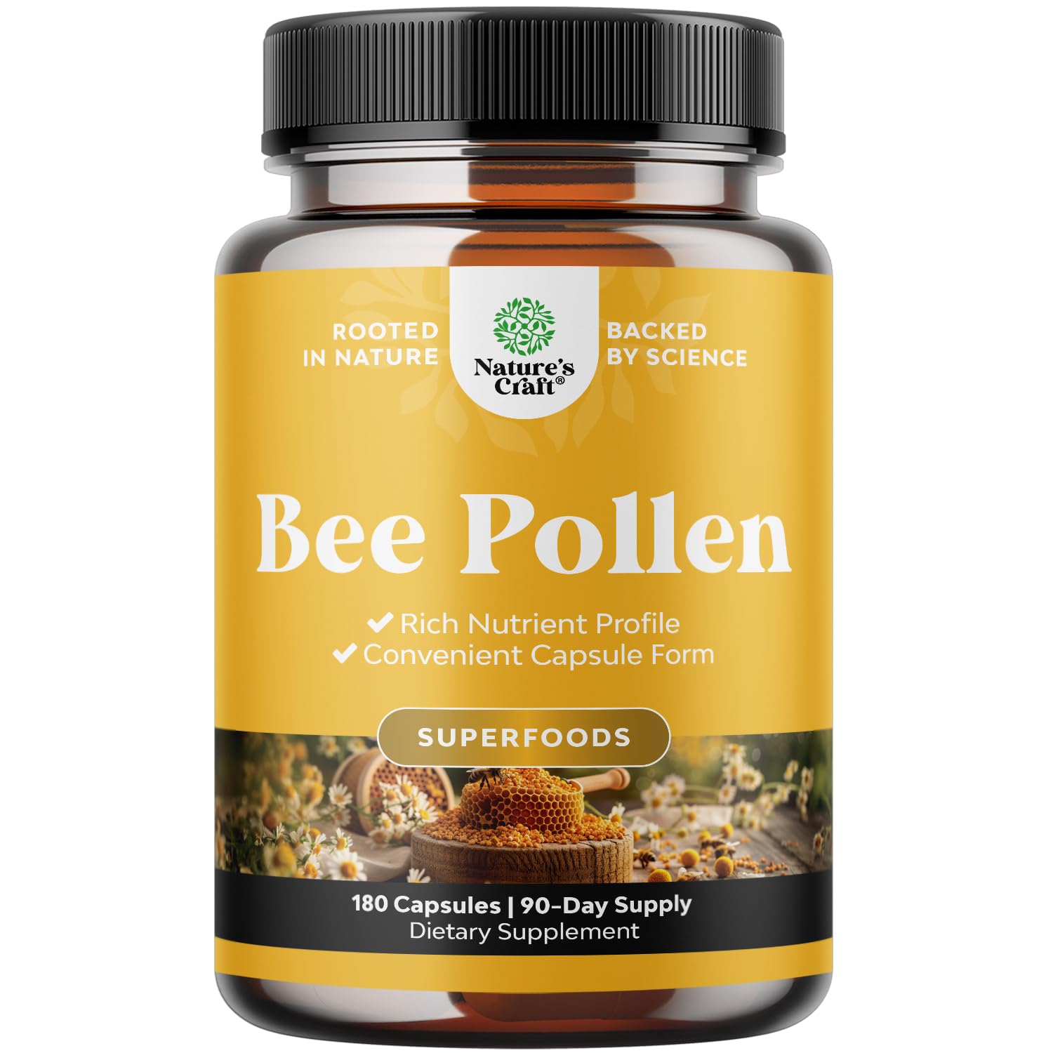Bee Pollen Pills for Breast Growth 180 Ct - Bee Pollen Supplement 1000mg Serving with Naturally Occurring B Vitamins Minerals & Enzymes - Breast Support Supplement - Vegetarian Non-GMO & Gluten Free Natures CraftBuy Supplements Australia