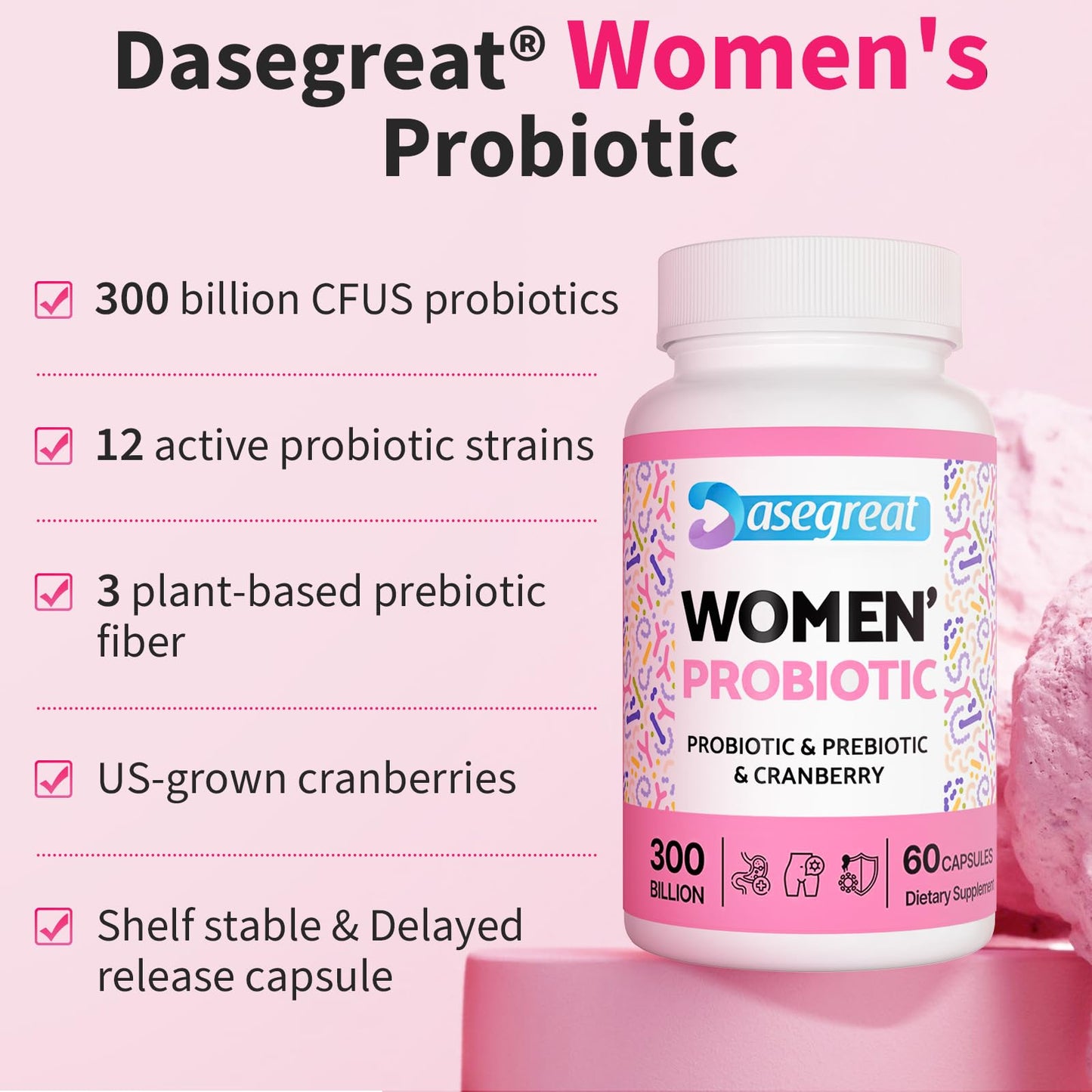 300 Billion CFUs Probiotics for Women,12 Strains Probiotics with Prebiotic Cranberry HeafetineBuy Supplements Australia
