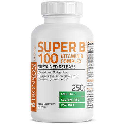Bronson Super B 100 Vitamin B Complex Sustained Release Contains All B Vitamins BronsonBuy Supplements Australia