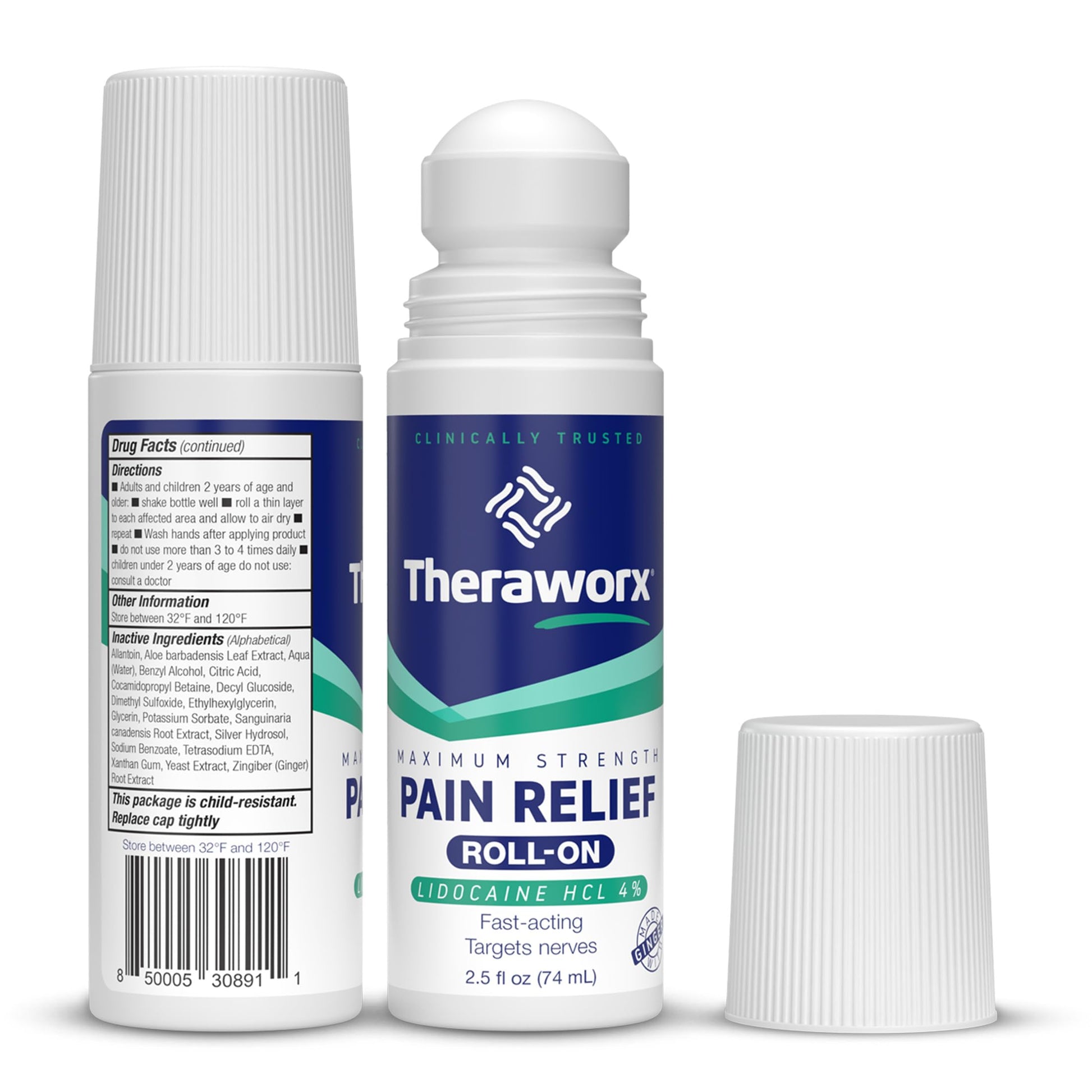 Theraworx Maximum Strength Pain Relief Roll-On with Lidocaine, Fast-Acting - 2.5 Oz - 2 Count TheraworxBuy Supplements Australia