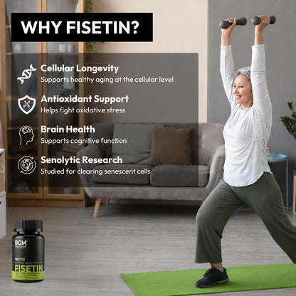BGM Fisetin 500mg Supplement | Smoke Tree Extract (Cotinus coggygria) | 98% Pure Senolytic Antioxidant | Vegan Capsules | Supports Brain Health & Healthy Aging BGM Better Goods, Better YouBuy Supplements Australia