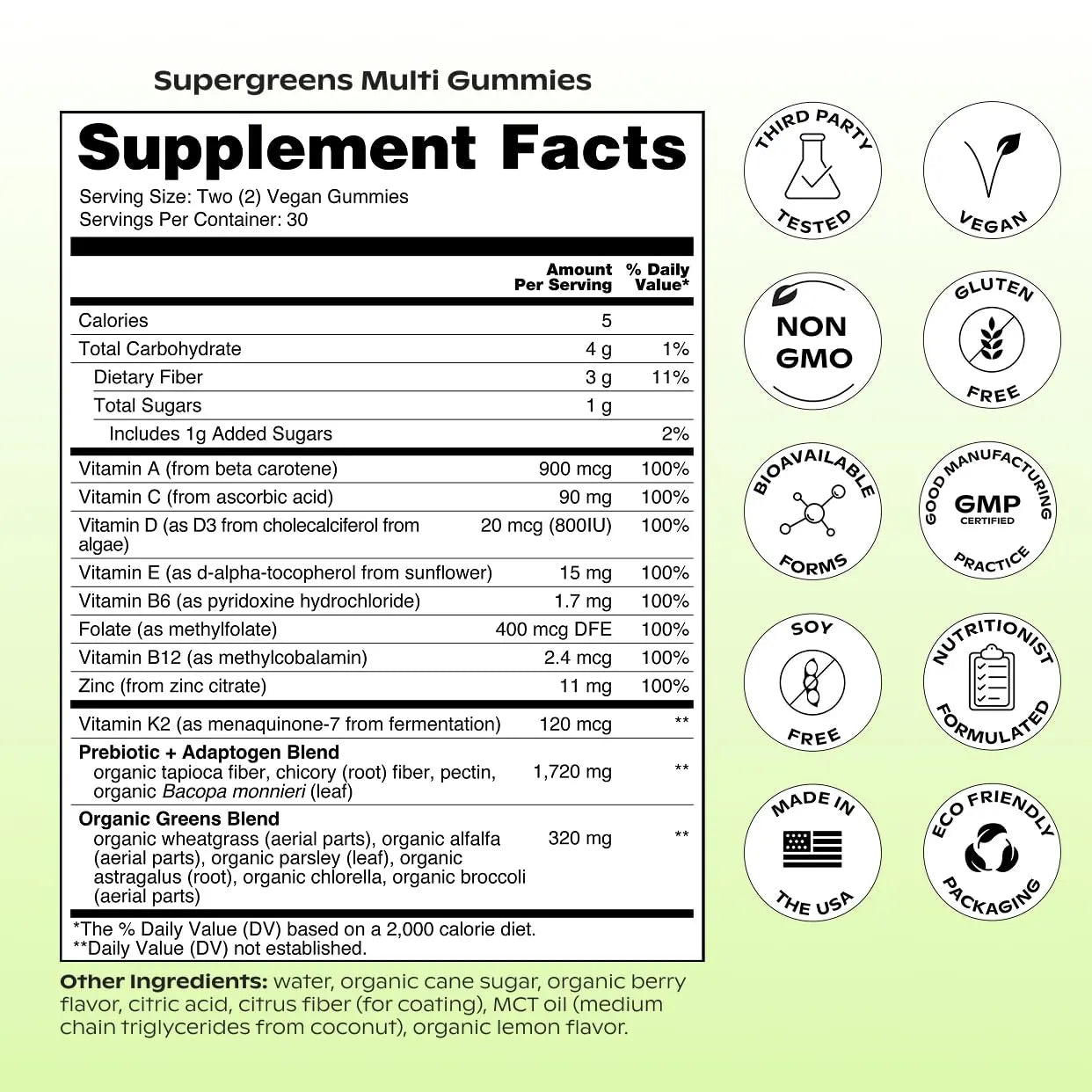 wholier Supergreens Multi Gummies, Daily Greens with Prebiotics, Fiber, Adaptogens, Plant-Based Multivitamin with 9 Essential Vitamins wholierBuy Supplements Australia
