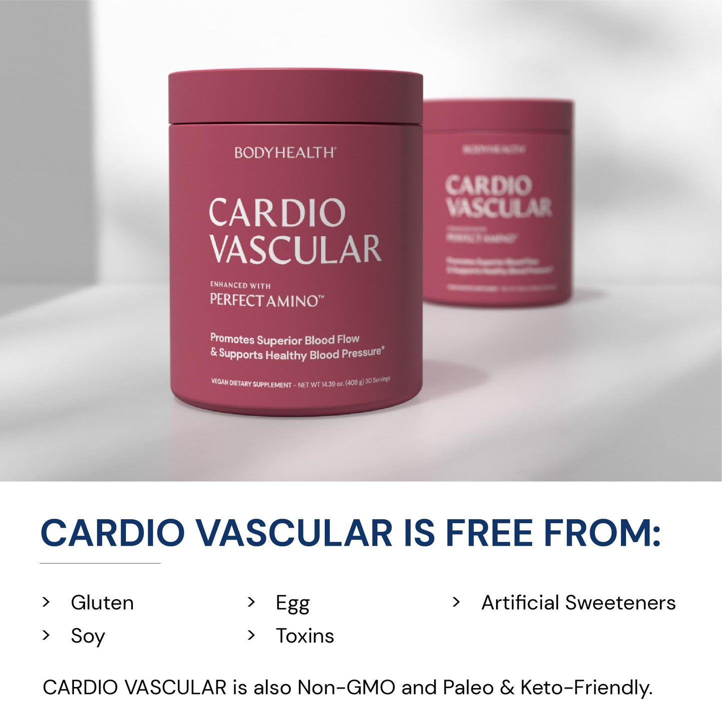 BodyHealth Cardio Vascular with PerfectAmino, Blood Flow and Heart Health Supplement Support with CoQ10, Nicotinamide Riboside, Resveratrol and D-Ribose, Chocolate Flavor, 30 Servings BodyHealthBuy Supplements Australia