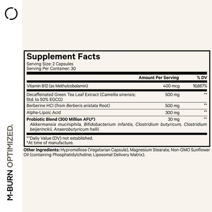 Codeage M-Burn Optimized Supplement - Decaffeinated Green Tea Std. to 50% EGCG, Berberine, Akkermansia, Vitamin B12 - Probiotics - Vitamins - 60 Capsules CodeageBuy Supplements Australia