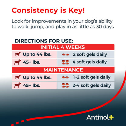 Antinol Plus, Mobility, Hip, and Joint Supplement for Dogs, Green-Lipped Mussels and Krill Oil - Dog Joint Supplement, Better and Faster Than Glucosamine and Chondroitin, 120 Soft Gels AntinolBuy Supplements Australia