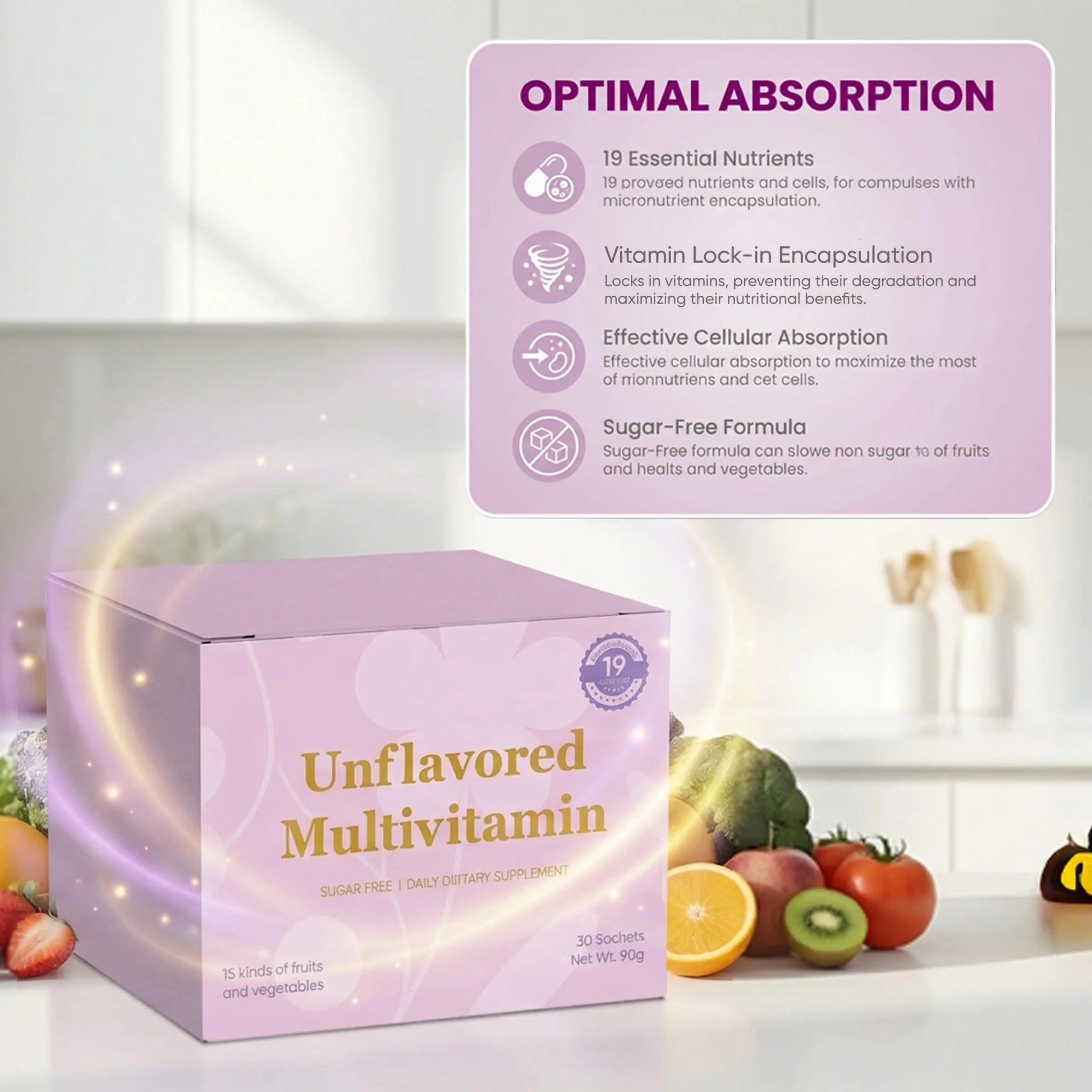 Unflavored Vitamin Powder, Multivitamin Powder Supplement with 19 Vitamins & Minerals + 15 Fruit & Veggie Blend, Supports Healthy Growth PRCYZO