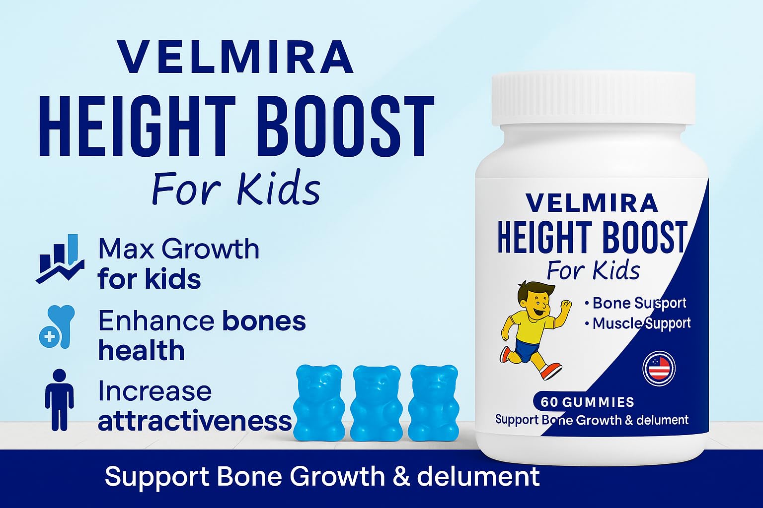 Velmira® Heightener Gummies for Bone Health & Development Support – Essential Vitamins & Minerals, Easy-to-Chew Gummies for Kids, Teens & Adults (Ages 5+) VelmiraBuy Supplements Australia