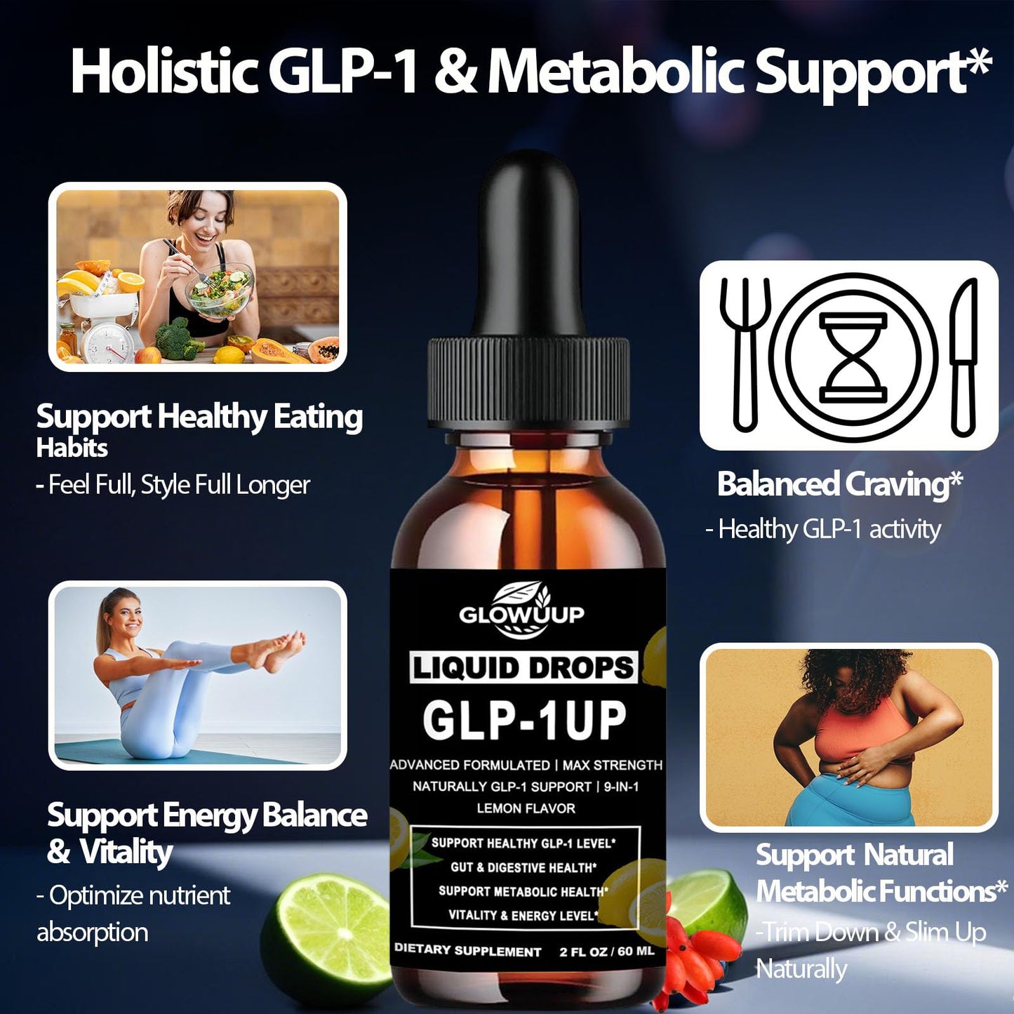 GLP-1 Supplement for Women & Men, 9-in-1 Naturally GLP-1 Support w. Berberine HCI Cyelon Cinnamon Green Tea Eriocitrin, GLP1 for Gut Digestion Metabolic, GLP-1 Drops 6X Stronger Than Capsules GLOVVUUPBuy Supplements Australia