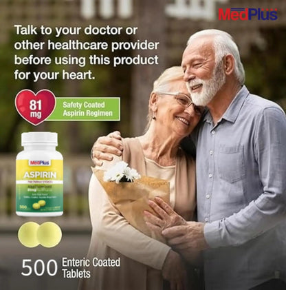 MedPlus Low Dose Aspirin 81 mg - 500 Tablets | Enteric Coated | Pain Reliever for Minor Aches and Pains, Fever Reducer - Made in USA MedPlusBuy Supplements Australia