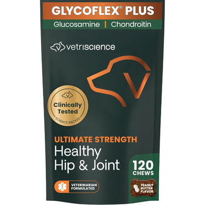 VetriScience Ultimate Strength Hip & Joint Supplement for Dogs, GlycoFlex Plus – MSM, Chondroitin & Green-Lipped Mussel Chews for Mobility, Flexibility, Comfort & Support, Peanut Butter Flavor 120 Cnt VETRISCIENCEBuy Supplements Australia